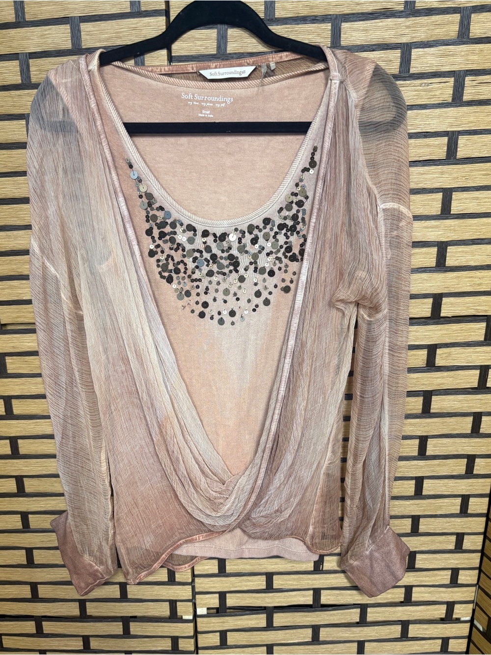 Soft surroundings tan sequin top size small